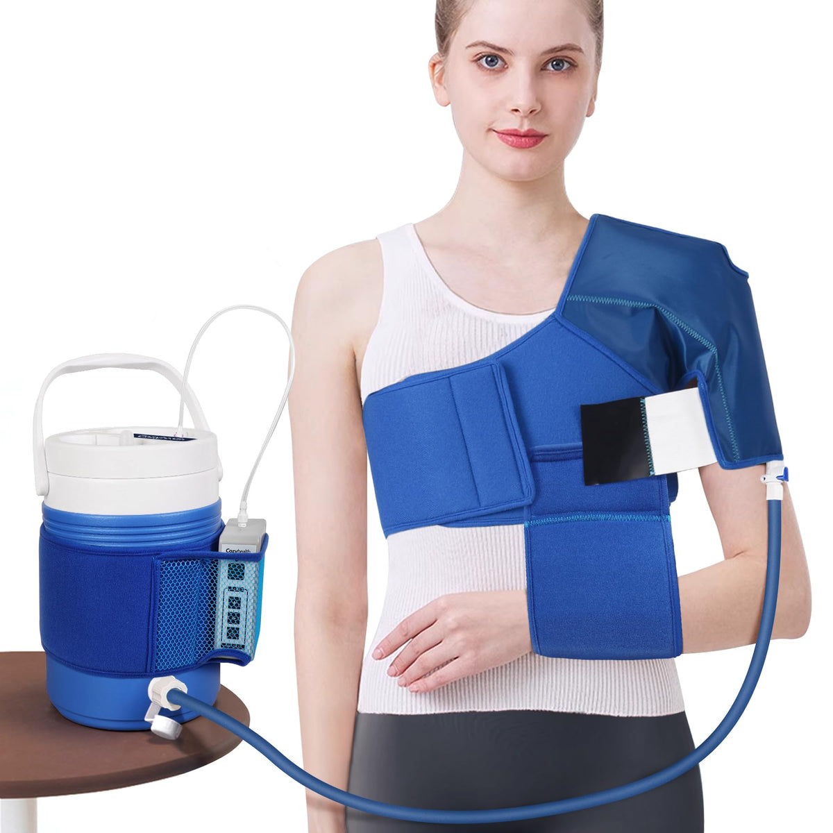 Cold Therapy Ice Machine System with Large Shoulder Pad for Post-Surgery Care Rotator Cuff Tears Swelling Sprains Inflammation and Other Injuries Cryotherapy Freeze Kit Shoulder Compression Pad